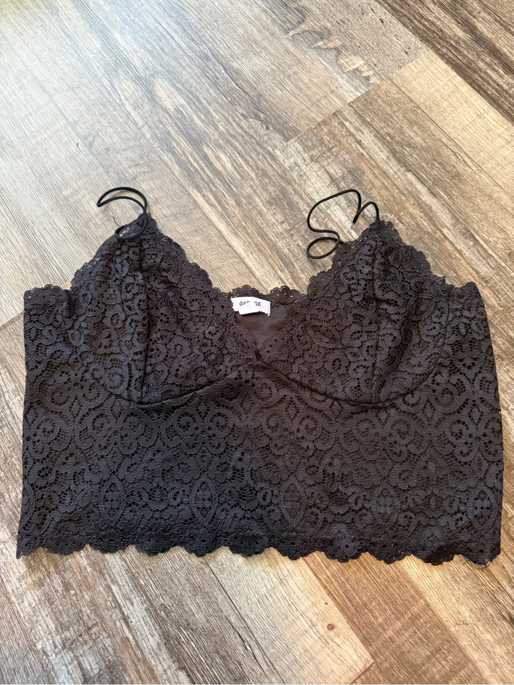 Garage black lace crop tank